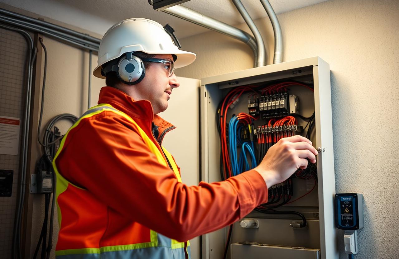 Licensed electrician performing a residential electrical panel upgrade in Columbus, Georgia.