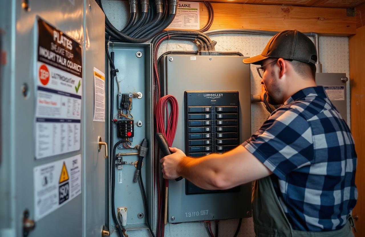 Electrician replacing an outdated residential circuit breaker panel in a Columbus, GA home.