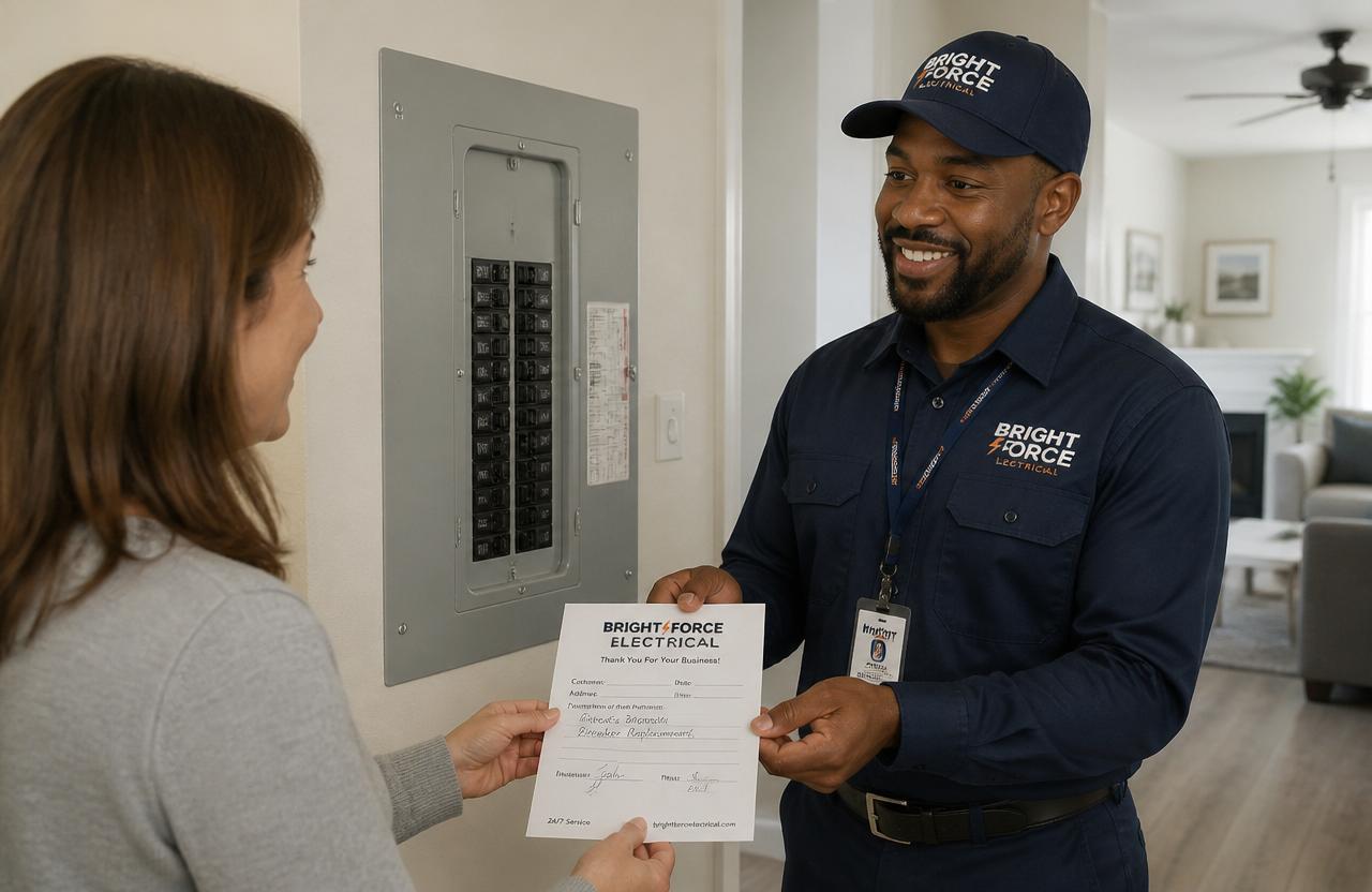 Satisfied Bright Force Electric customer after completed electrical work in their Columbus, Georgia home.